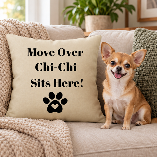 Move Over Dog Sits Here Custom Pet Name Pillow