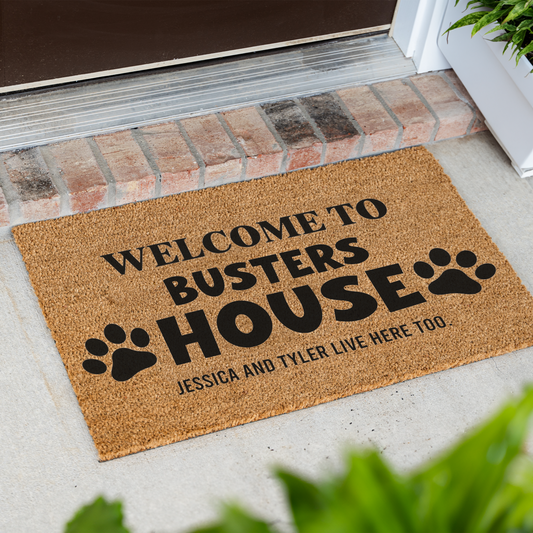 Personalized Dog Doormat, Welcome to Busters House Mat, Custom Dog Name Door Mat, Funny Pet Lover Gift, Dog Mom Housewarming Decor