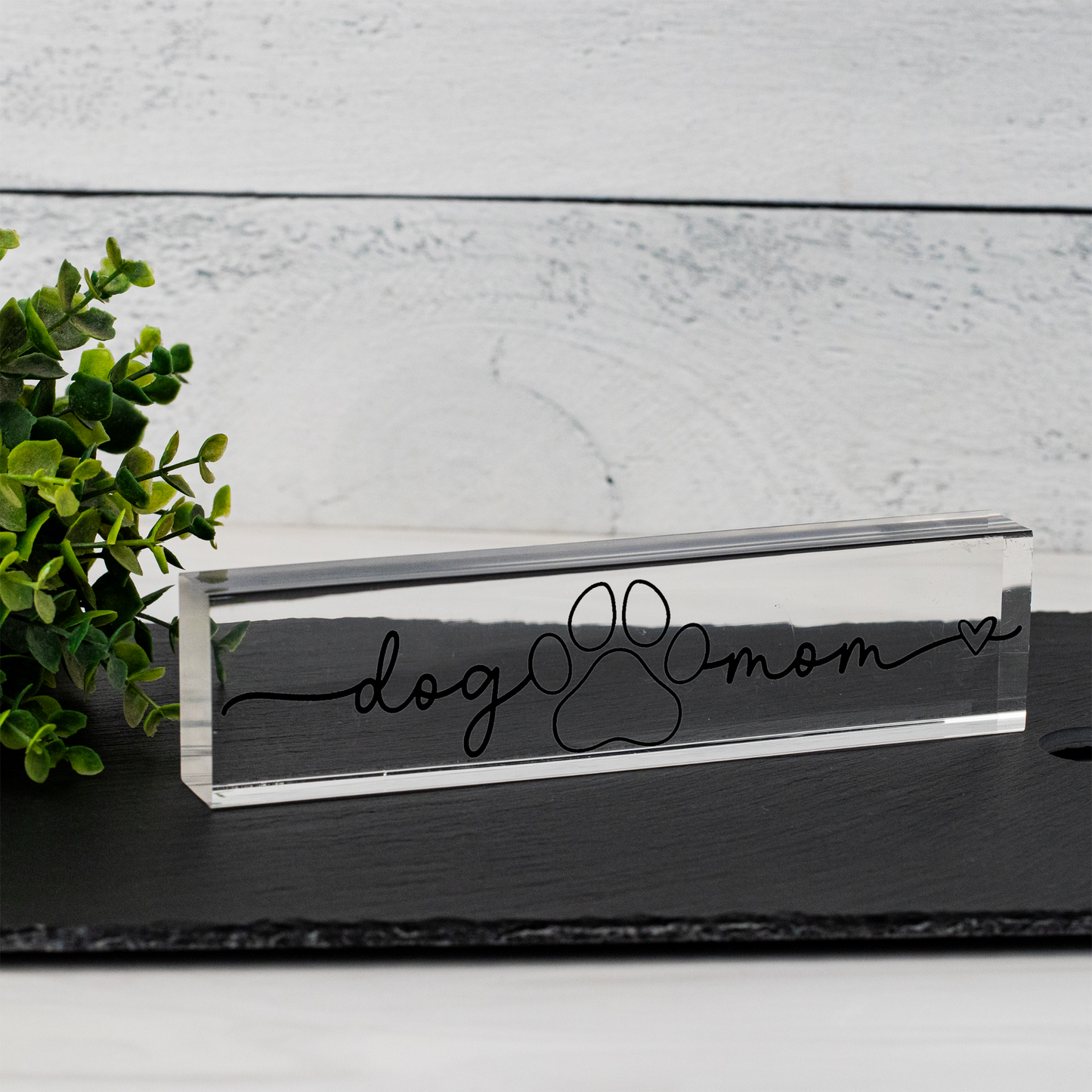 'Dog Mom' Clear Acrylic Desk Wedge
