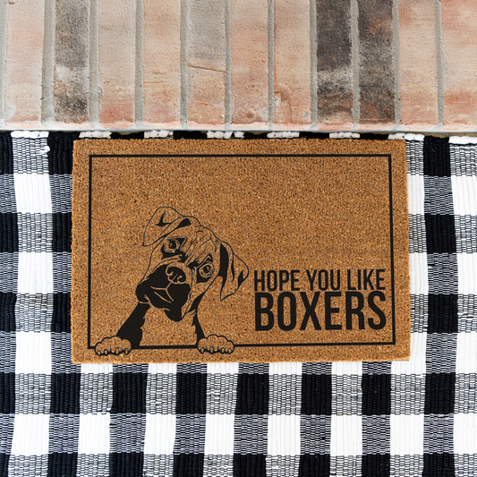 Hope You Like Boxers Funny Dog Doormat, Funny Dog Boxer Doormat, Durable Coir Mat for Entryway, Dog Door Mat