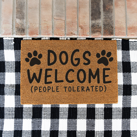 Funny Dog Doormat, Dogs Welcome People Tolerated Welcome Mat, Dog Lover Gift, Paw Print Front Door Mat, Funny Pet Home Decor
