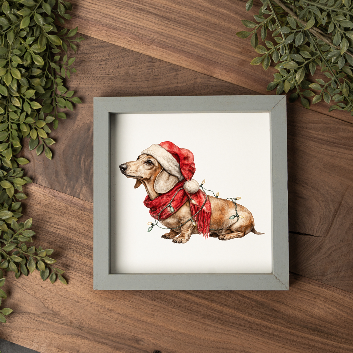 Dachshund Christmas Framed Sign, Wiener Dog Santa Hat Wall Art, Christmas Dog Decor, Rustic Holiday Sign, Dachshund Lover Gift, Festive Home Decor