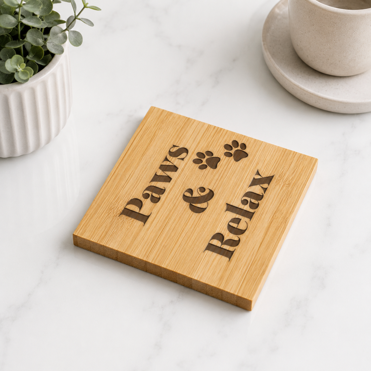 Paws & Relax Bamboo Coaster Set