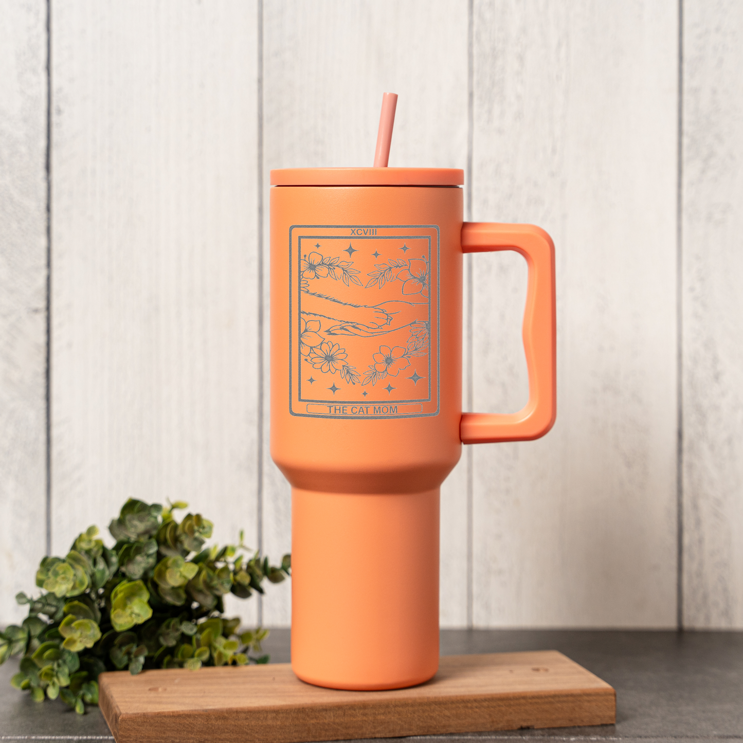 Tarot Card Cat Lover Tumbler with Handle & Straw