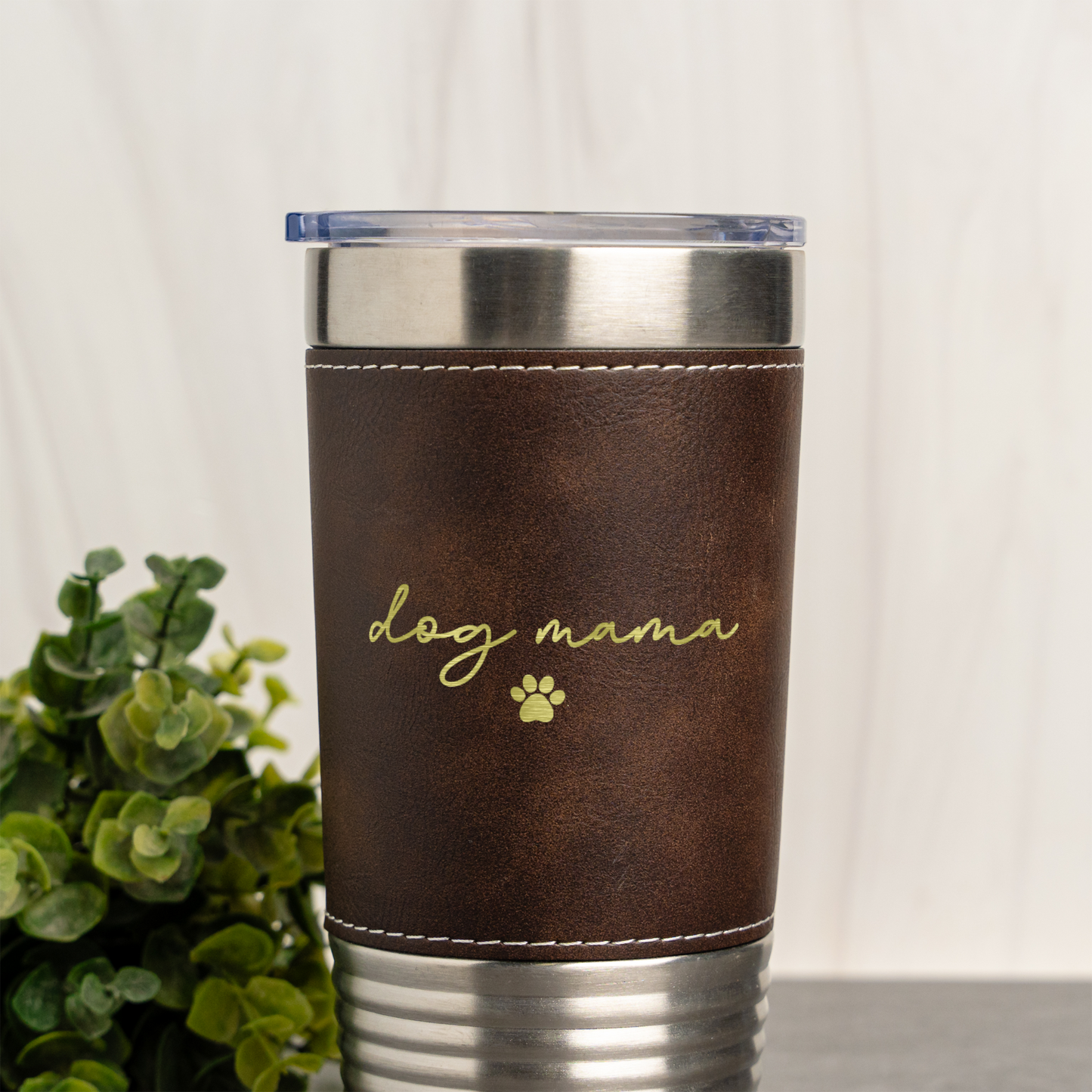 20oz Leather Wrapped Tumbler, Dog Mama Design, Insulated Travel Mug
