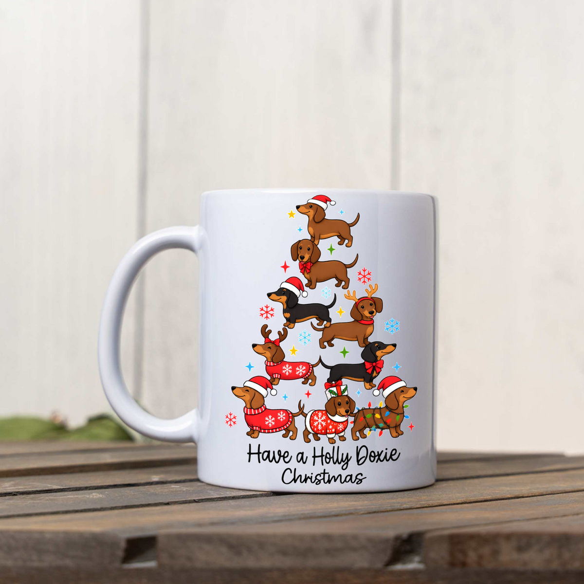 Have a Holly Doxie Christmas Mug, Dachshund Christmas Coffee Cup, Funny Wiener Dog Holiday Mug, Dog Lover Christmas Gift, Festive Dog Mug