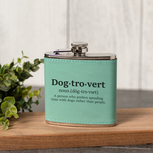Leather Wrapped Flask 6oz Dog Lover Gift, Dog Trovert Flask for Pet Enthusiasts