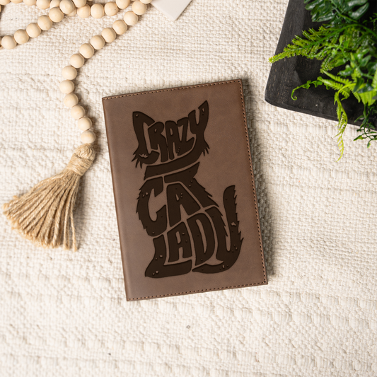 Leather Journal with Crazy Cat Lady Design, Handmade Writing Notebook, Gift for Cat Lovers