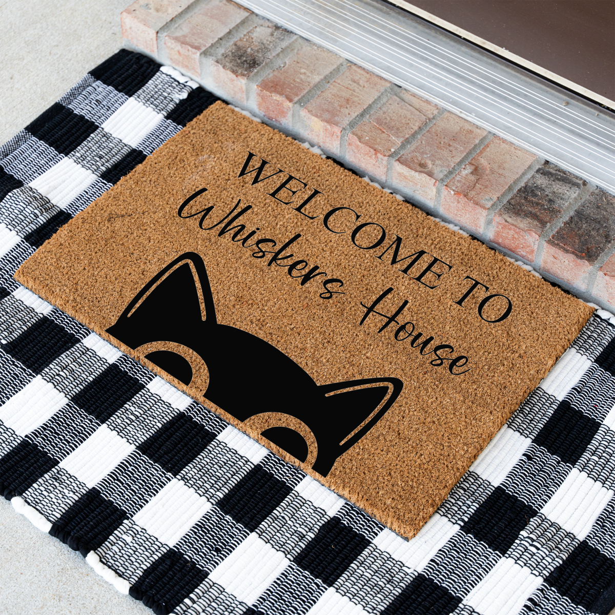 Personalized Cat Welcome Mat, Custom Cat Doormat, Welcome to Whiskers House Mat, Cat Lover Gift, Custom Pet Name Front Door Decor