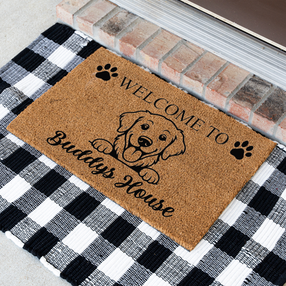 Personalized Dog Doormat, Custom Dog Name Welcome Mat, Welcome to Dogs House, Pet Lover Gift, Dog Owner Housewarming Front Door Decor