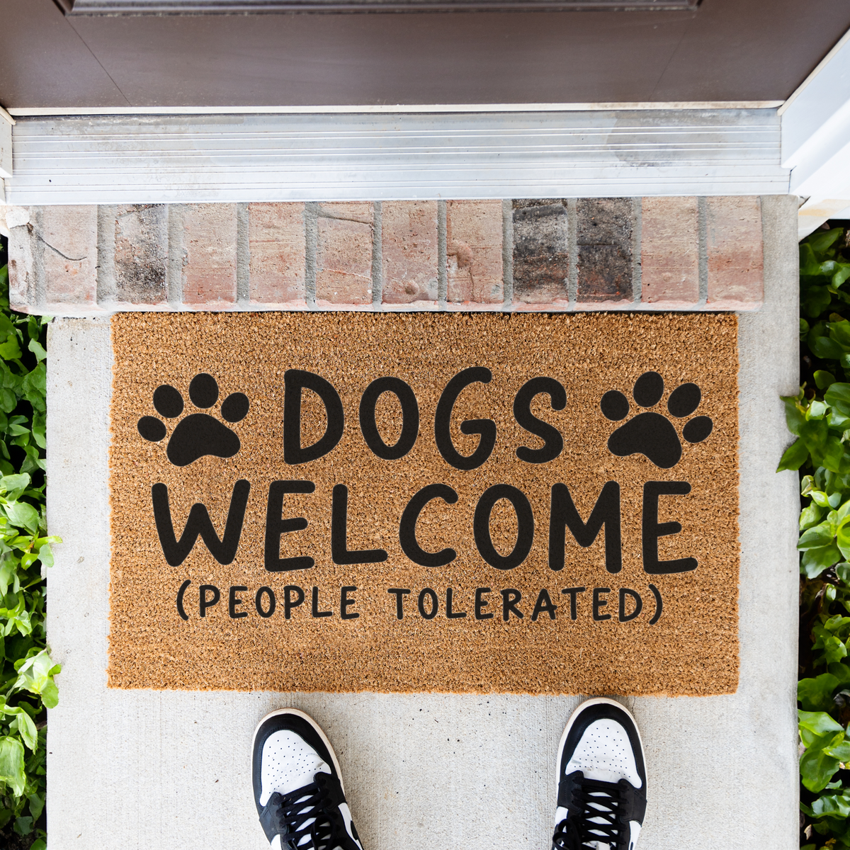 Funny Dog Doormat, Dogs Welcome People Tolerated Welcome Mat, Dog Lover Gift, Paw Print Front Door Mat, Funny Pet Home Decor