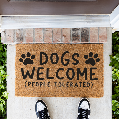 Funny Dog Doormat, Dogs Welcome People Tolerated Welcome Mat, Dog Lover Gift, Paw Print Front Door Mat, Funny Pet Home Decor