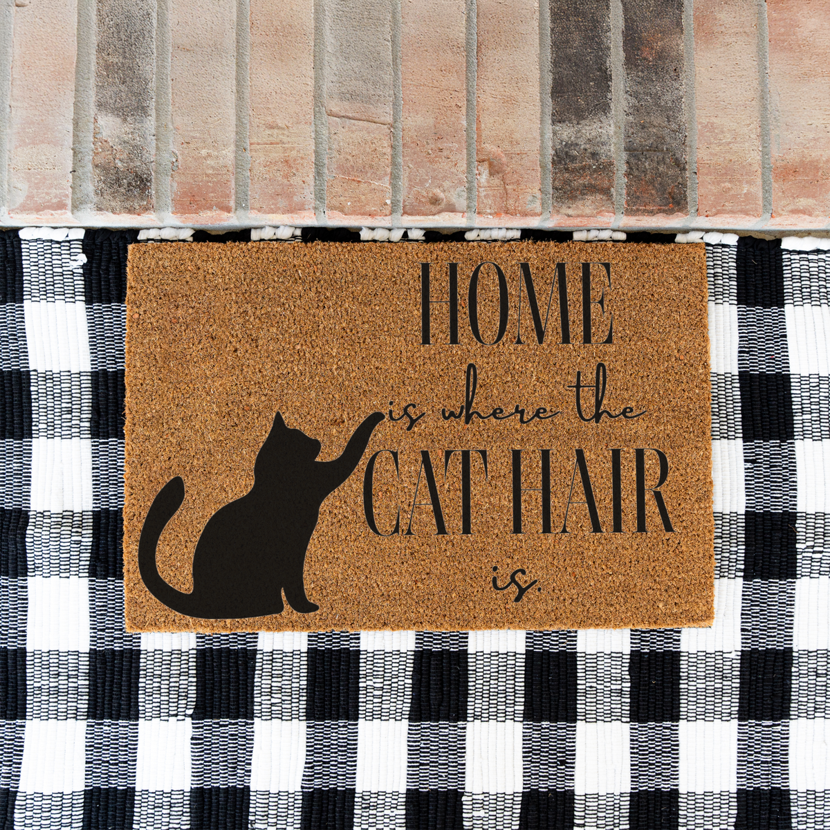 Home Is Where the Cat Hair Is Doormat, Funny Cat Welcome Mat, Cat Lover Gift, Black Cat Door Mat, Pet Owner Housewarming Front Door Decor