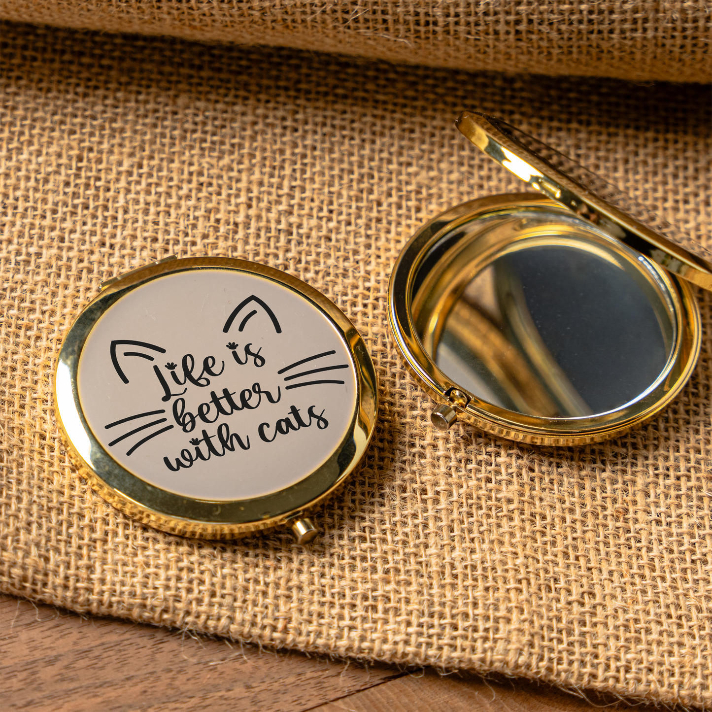 Life Is Better With Cats Compact Mirror | Cat Lover Makeup Mirror | Cat Mom Gift | Purse Mirror | Cute Feline Pocket Mirror | Pet Lover Gift