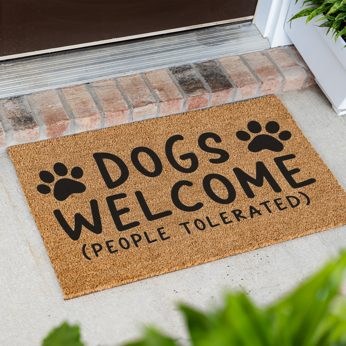 Funny Dog Doormat, Dogs Welcome People Tolerated Welcome Mat, Dog Lover Gift, Paw Print Front Door Mat, Funny Pet Home Decor