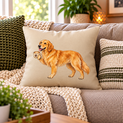 Golden Retriever Holding Different Drinks Pillow Case