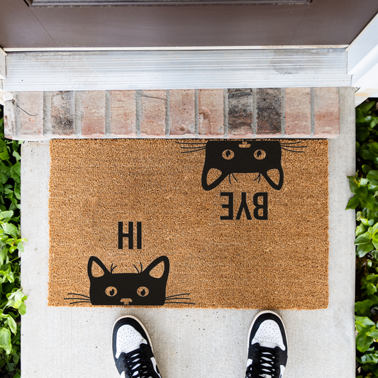 Hi Bye Cat Doormat, Funny Cat Welcome Mat, Black Cat Door Mat, Cat Lover Gift, Cute Cat Entryway Decor, Pet Owner Housewarming Gift