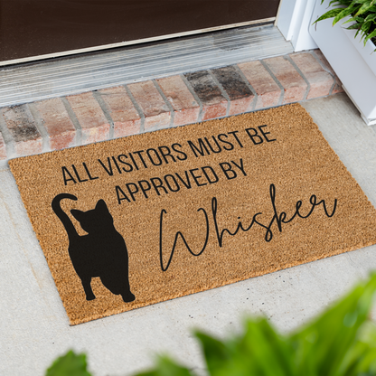 Personalized Cat Doormat, Custom Cat Name Welcome Mat, All Visitors Must Be Approved By Cat Mat, Funny Cat Lover Gift, Pet Owner Door Decor