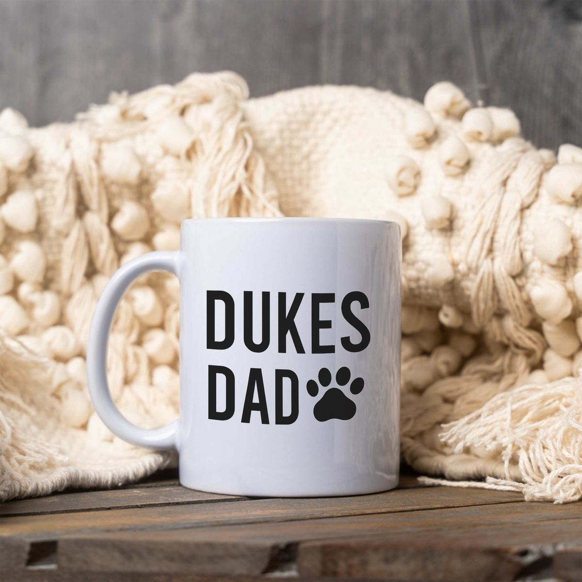 Dukes Dad Coffee Mug, Personalized Dog Dad Mug, Custom Dog Name Coffee Cup, Paw Print Mug, Dog Lover Gift for Him, Father's Day Dog Dad Gift
