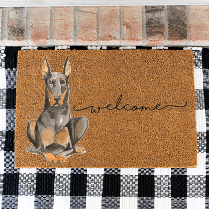 Doberman Doormat, Doberman Welcome Mat, Doberman Lover Gift, Dog Front Door Mat, Doberman Mom Gift, Watercolor Dog Porch Home Decor