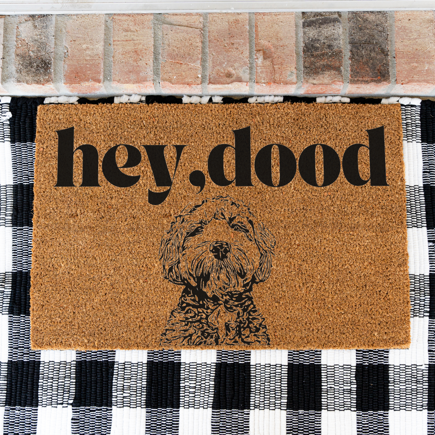 Hey Dood Dog Doormat, Funny Welcome Mat for Dog Lovers, Indoor Outdoor Decor, Doodle Doormat