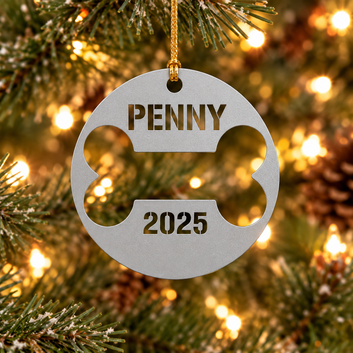 Custom Pet Tag Inspired Name and Year Christmas Ornament