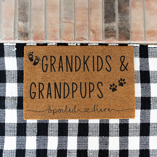 Grandkids and Grandpups Spoiled Here Doormat, Funny Doormat, Funny Welcome Mat, Durable Outdoor Rug for Entryway and Porch