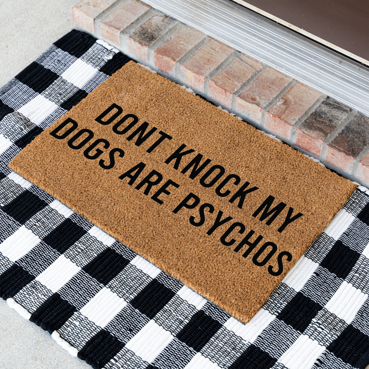 Funny Dog Doormat, Don't Knock My Dogs Are Psychos Welcome Mat, Humorous Dog Lover Gift, Pet Owner Porch Decor, Funny Front Door Mat