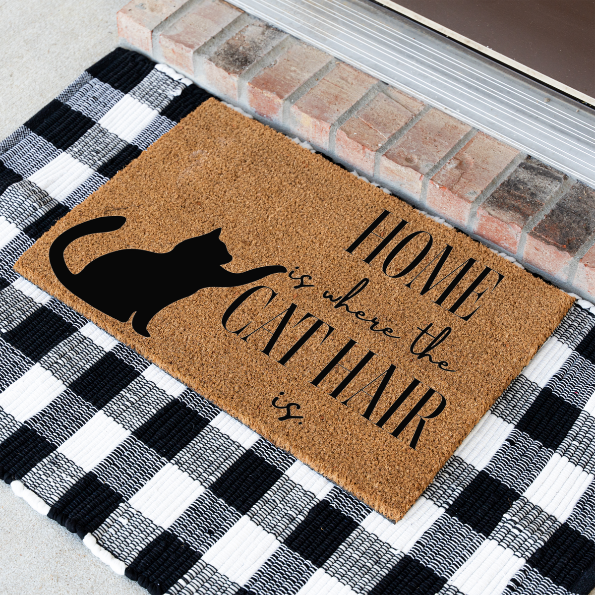 Home Is Where the Cat Hair Is Doormat, Funny Cat Welcome Mat, Cat Lover Gift, Black Cat Door Mat, Pet Owner Housewarming Front Door Decor