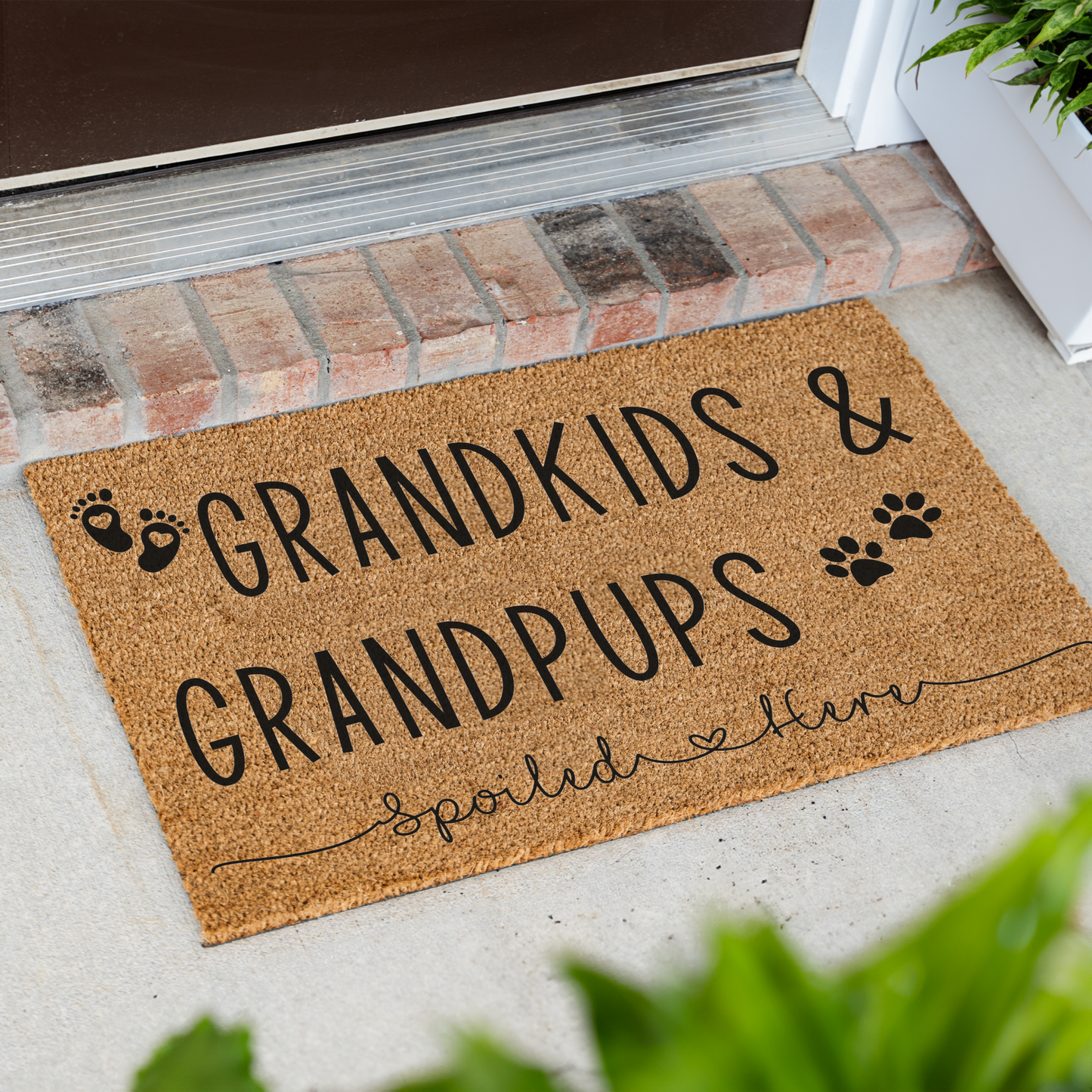 Grandkids and Grandpups Spoiled Here Doormat, Funny Doormat, Funny Welcome Mat, Durable Outdoor Rug for Entryway and Porch