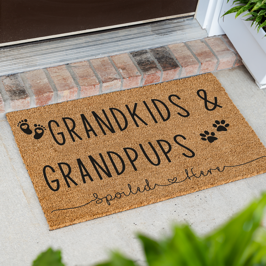 Grandkids and Grandpups Spoiled Here Doormat, Funny Doormat, Funny Welcome Mat, Durable Outdoor Rug for Entryway and Porch