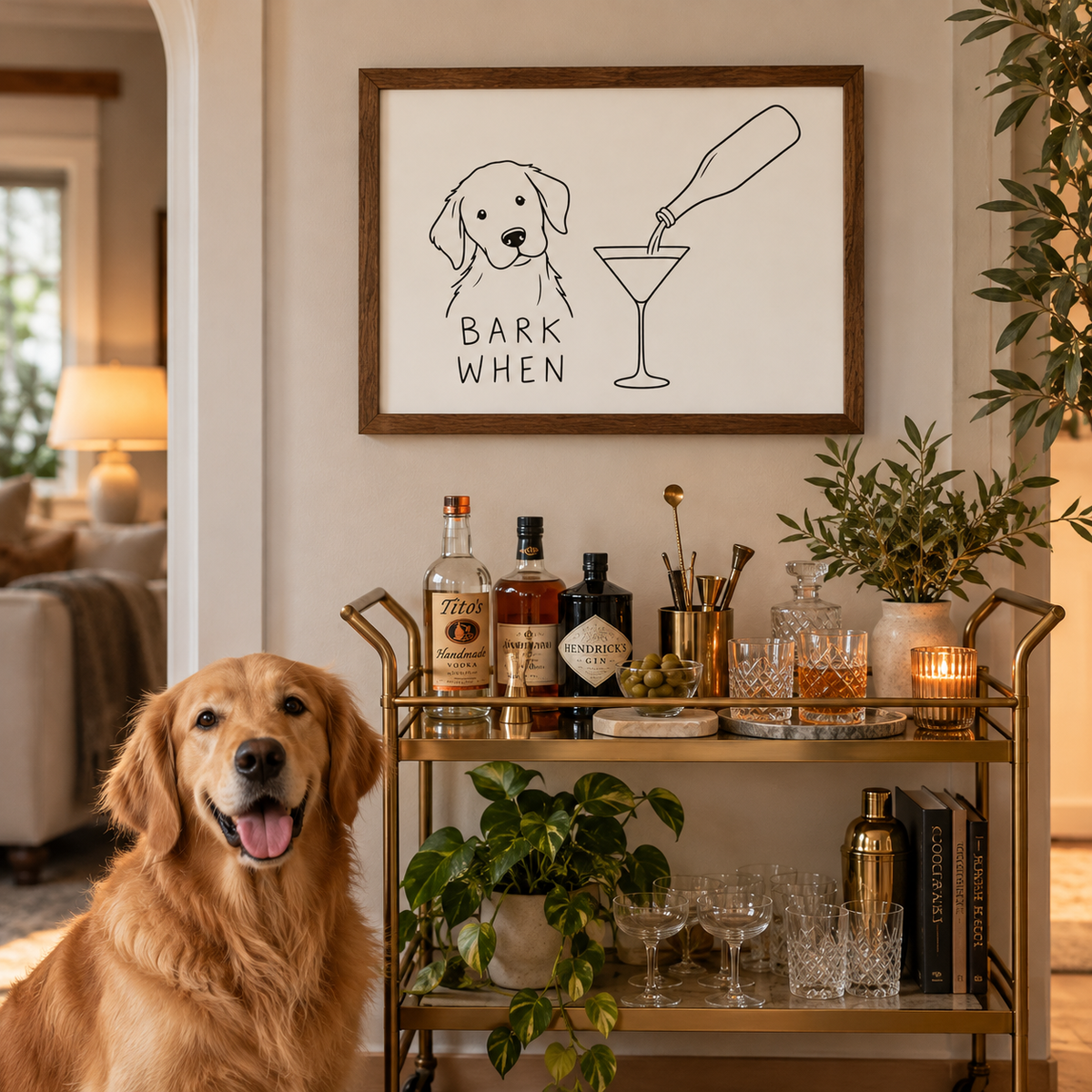 Bark When Funny Dog Framed Bar Sign