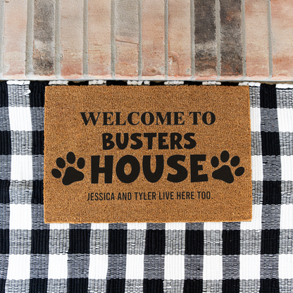 Personalized Dog Doormat, Welcome to Busters House Mat, Custom Dog Name Door Mat, Funny Pet Lover Gift, Dog Mom Housewarming Decor