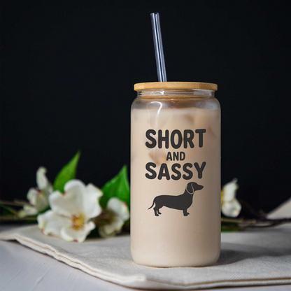 Short and Sassy Dachshund 16oz Glass Coffee Can 