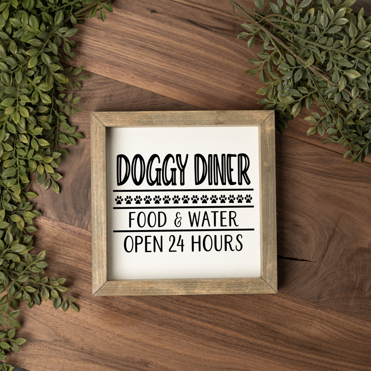 Doggy Diner Sign, Funny Dog Kitchen Decor, Dog Food and Water Sign, Dog Lover Gift, Pet Feeding Station Decor, Framed Dog Sign, Paw Prints