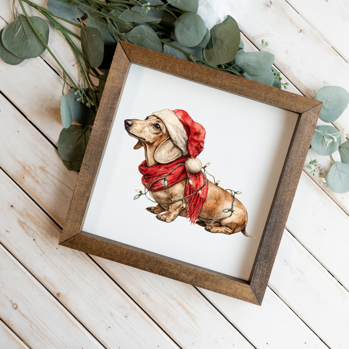Dachshund Christmas Framed Sign, Wiener Dog Santa Hat Wall Art, Christmas Dog Decor, Rustic Holiday Sign, Dachshund Lover Gift, Festive Home Decor