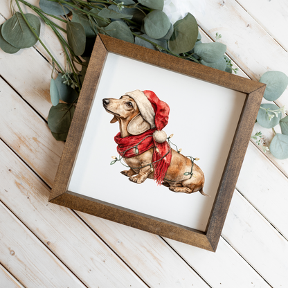 Dachshund Christmas Framed Sign, Wiener Dog Santa Hat Wall Art, Christmas Dog Decor, Rustic Holiday Sign, Dachshund Lover Gift, Festive Home Decor