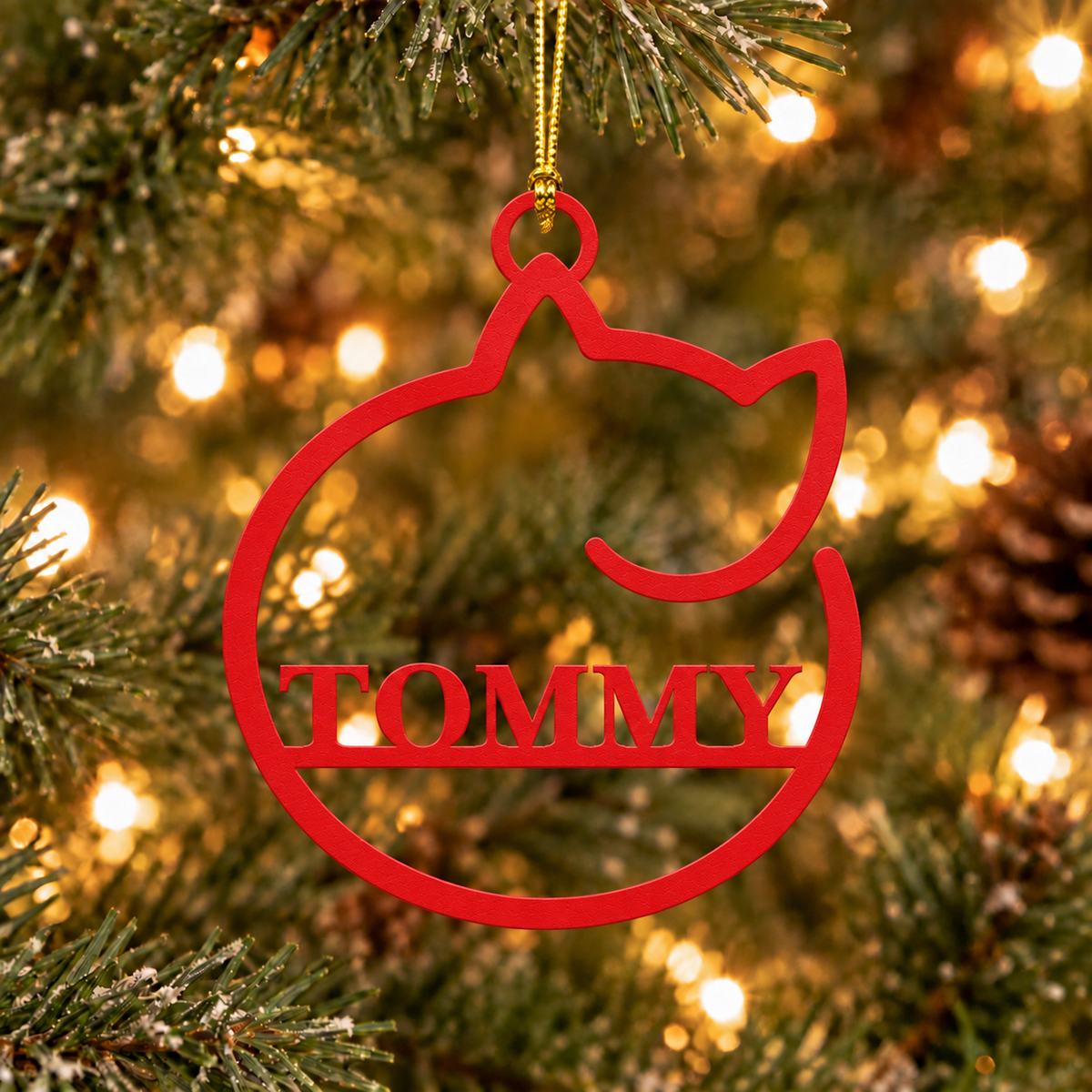 Custom Cat Name Metal Christmas Ornament