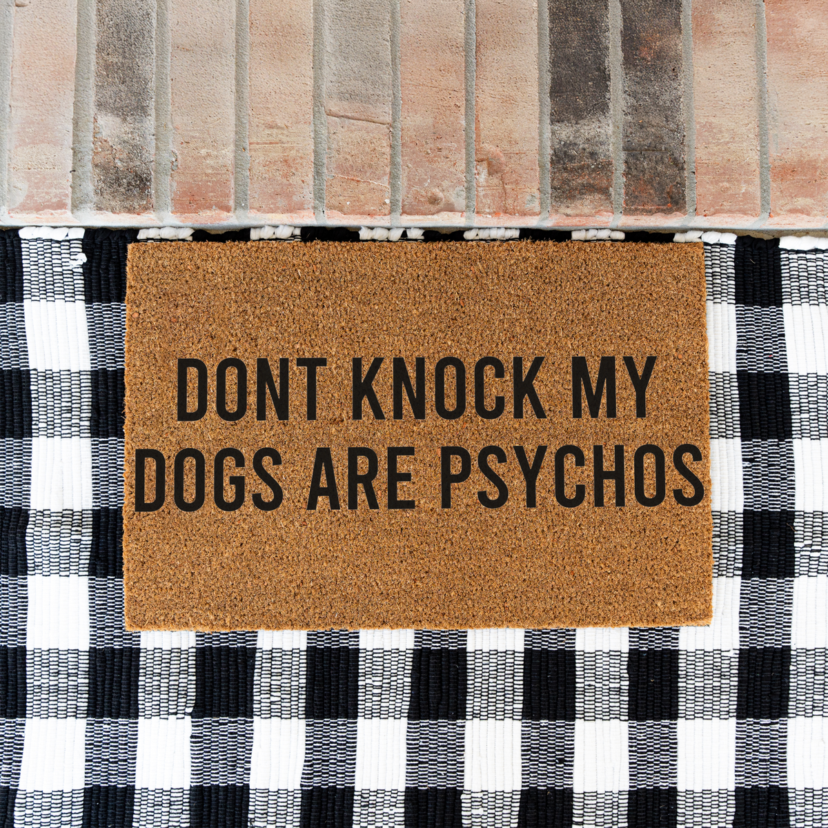 Funny Dog Doormat, Don't Knock My Dogs Are Psychos Welcome Mat, Humorous Dog Lover Gift, Pet Owner Porch Decor, Funny Front Door Mat
