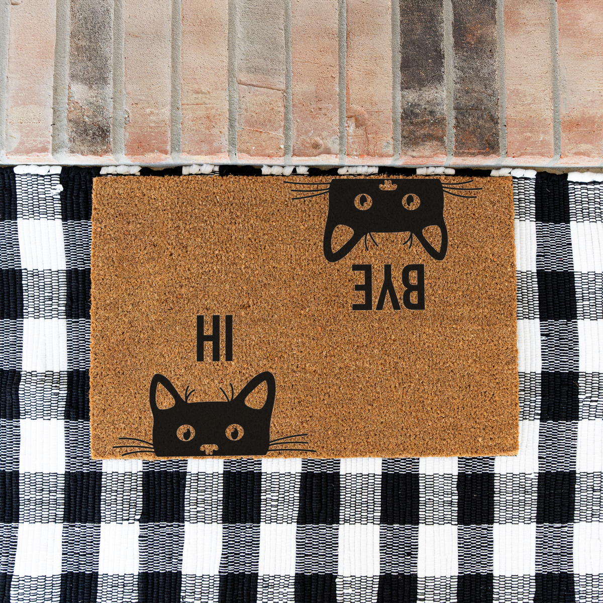 Hi Bye Cat Doormat, Funny Cat Welcome Mat, Black Cat Door Mat, Cat Lover Gift, Cute Cat Entryway Decor, Pet Owner Housewarming Gift