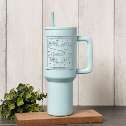 Tarot Card Cat Lover Tumbler with Handle & Straw