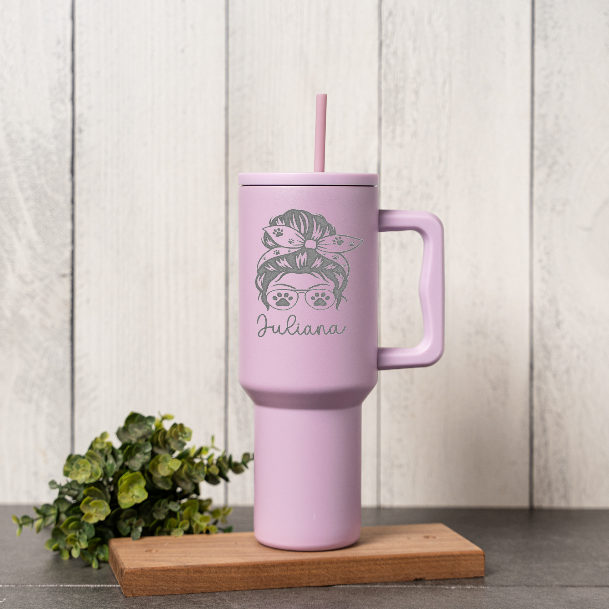 Personalized Dog Mom 40 oz Tumbler | Custom Dog Lover Travel Mug | Messy Bun Paw Print Tumbler | Personalized Pet Mom Cup