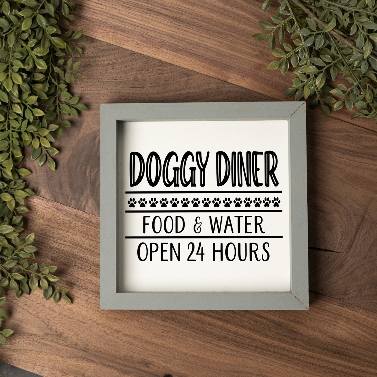Doggy Diner Sign, Funny Dog Kitchen Decor, Dog Food and Water Sign, Dog Lover Gift, Pet Feeding Station Decor, Framed Dog Sign, Paw Prints