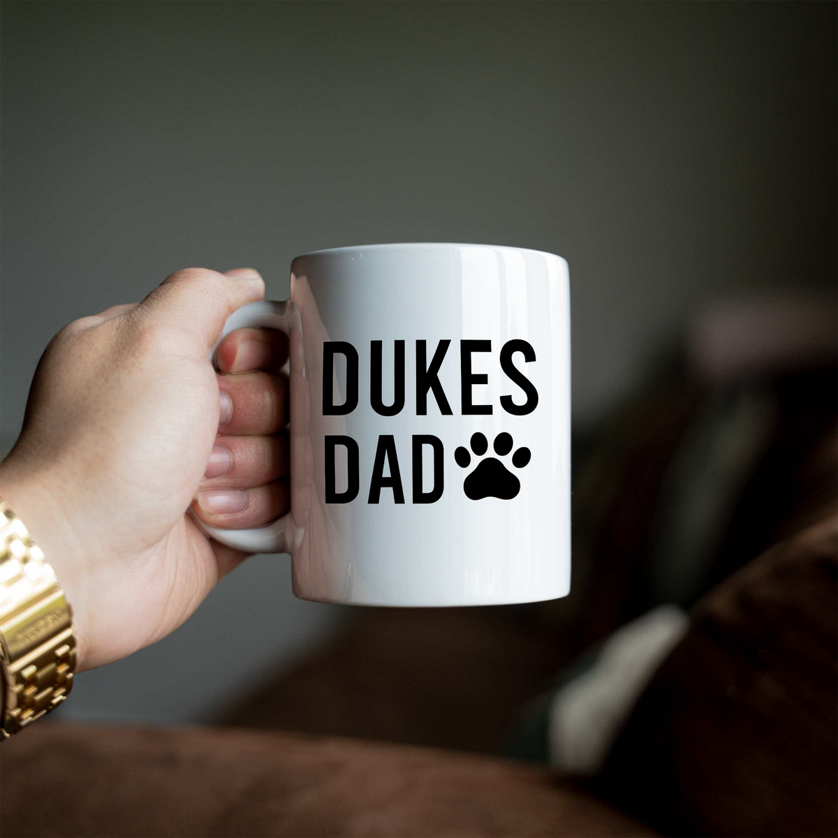 Dukes Dad Coffee Mug, Personalized Dog Dad Mug, Custom Dog Name Coffee Cup, Paw Print Mug, Dog Lover Gift for Him, Father's Day Dog Dad Gift
