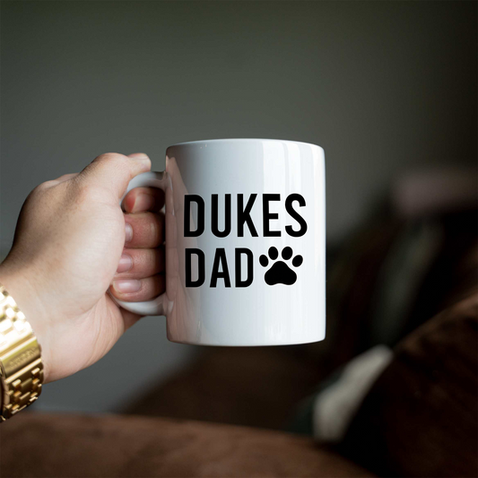Dukes Dad Coffee Mug, Personalized Dog Dad Mug, Custom Dog Name Coffee Cup, Paw Print Mug, Dog Lover Gift for Him, Father's Day Dog Dad Gift