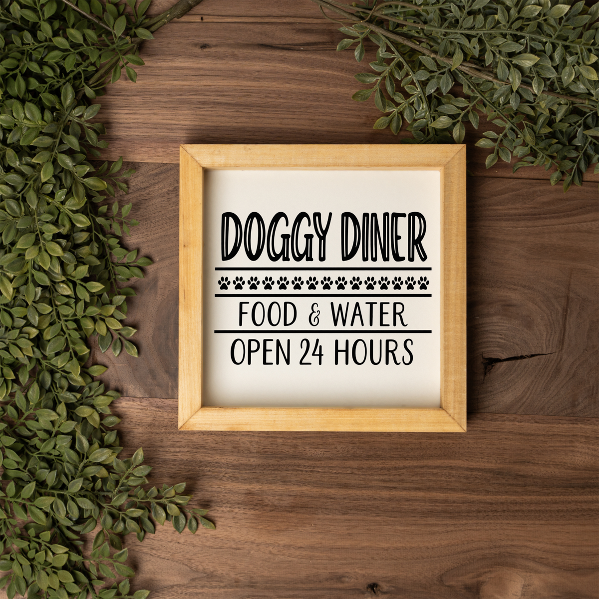 Doggy Diner Sign, Funny Dog Kitchen Decor, Dog Food and Water Sign, Dog Lover Gift, Pet Feeding Station Decor, Framed Dog Sign, Paw Prints