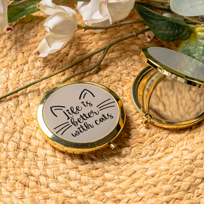 Life Is Better With Cats Compact Mirror | Cat Lover Makeup Mirror | Cat Mom Gift | Purse Mirror | Cute Feline Pocket Mirror | Pet Lover Gift