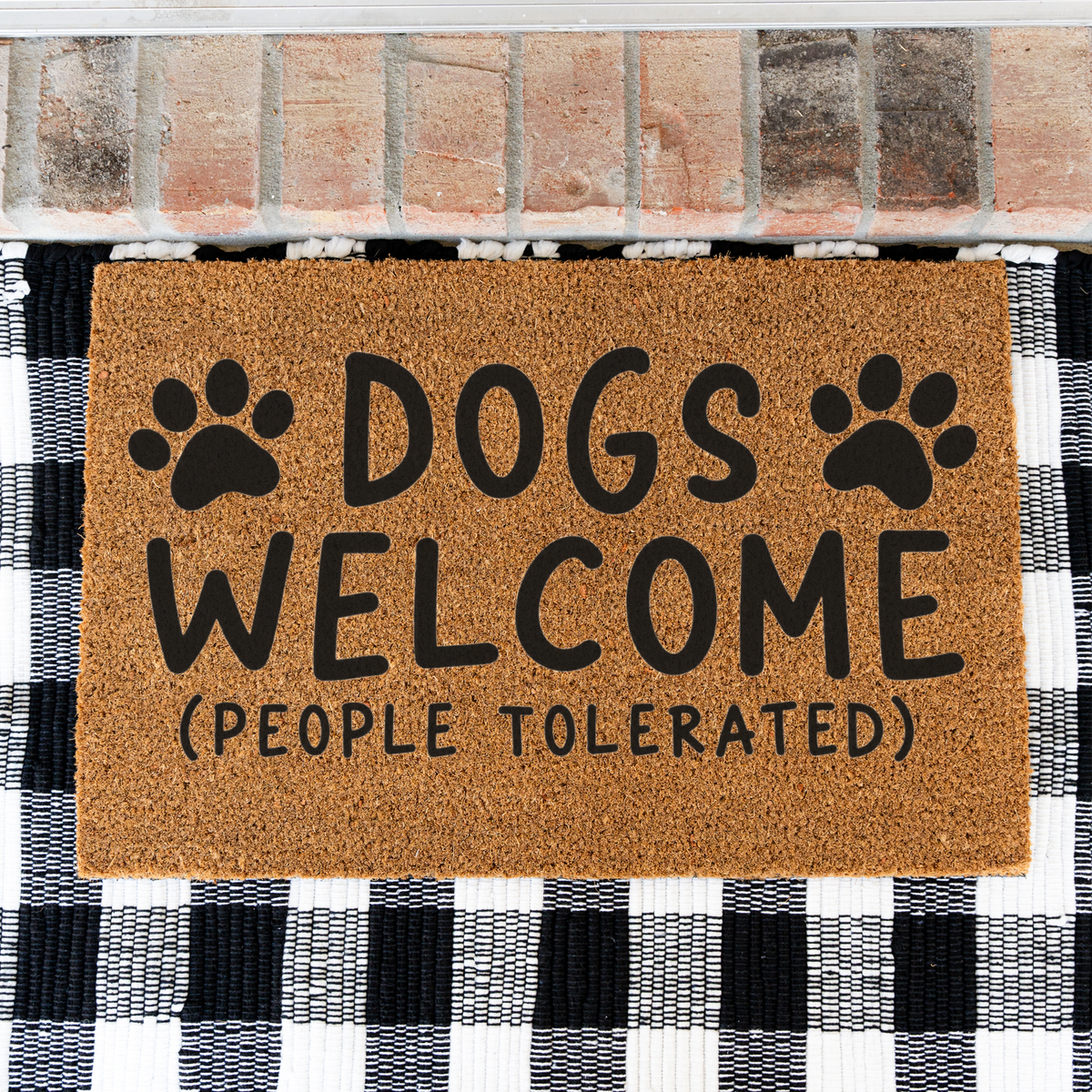 Funny Dog Doormat, Dogs Welcome People Tolerated Welcome Mat, Dog Lover Gift, Paw Print Front Door Mat, Funny Pet Home Decor