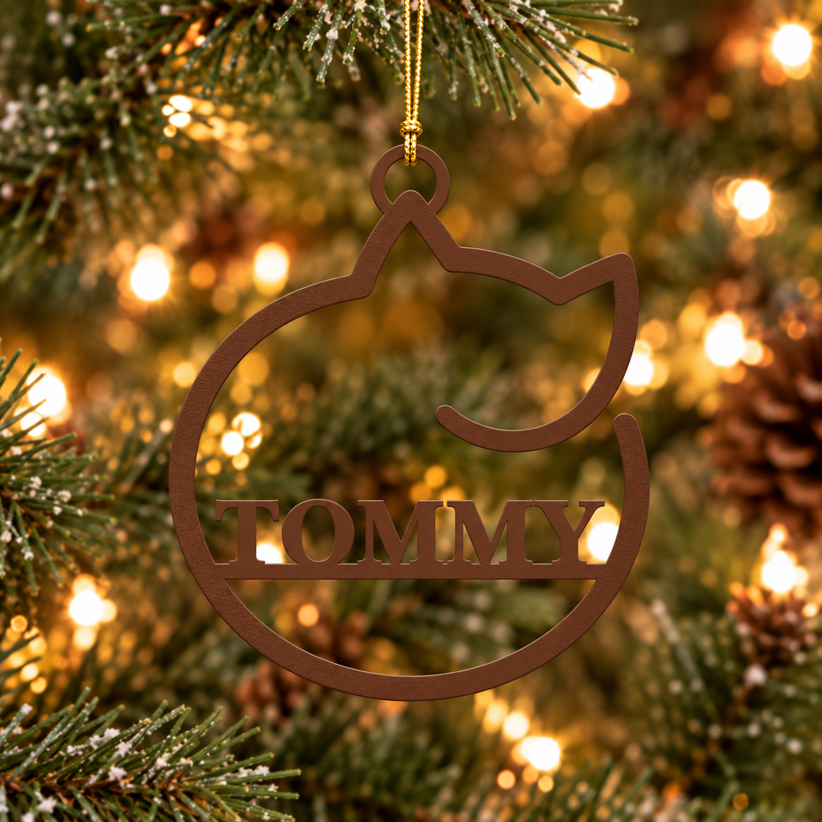 Custom Cat Name Metal Christmas Ornament
