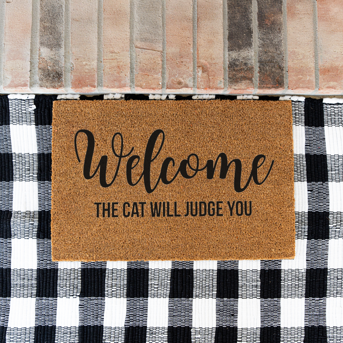 Welcome The Cat Will Judge You Doormat, Funny Cat Welcome Mat, Cat Lover Gift, Cat Owner Door Mat, Humorous Housewarming Front Door Decor